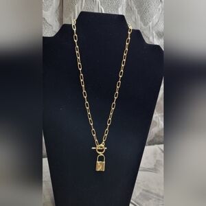 Gold Plated Chain Necklace w/Lock Pendant (#89)